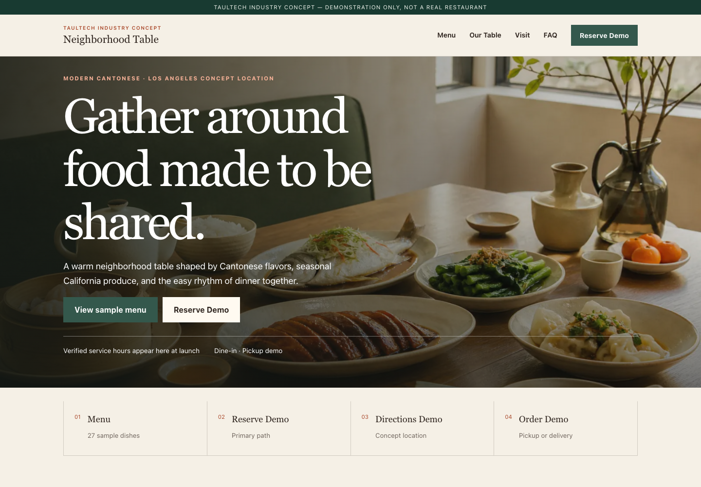 Desktop preview of the Neighborhood Table restaurant website concept