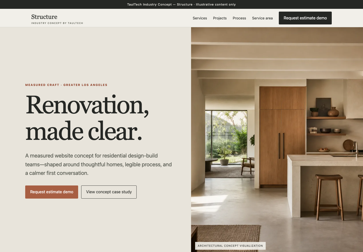Desktop preview of the Structure residential design-build website concept