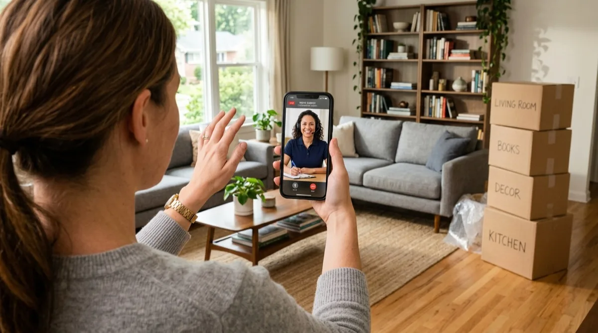 Homeowner conducting video moving walkthrough on smartphone