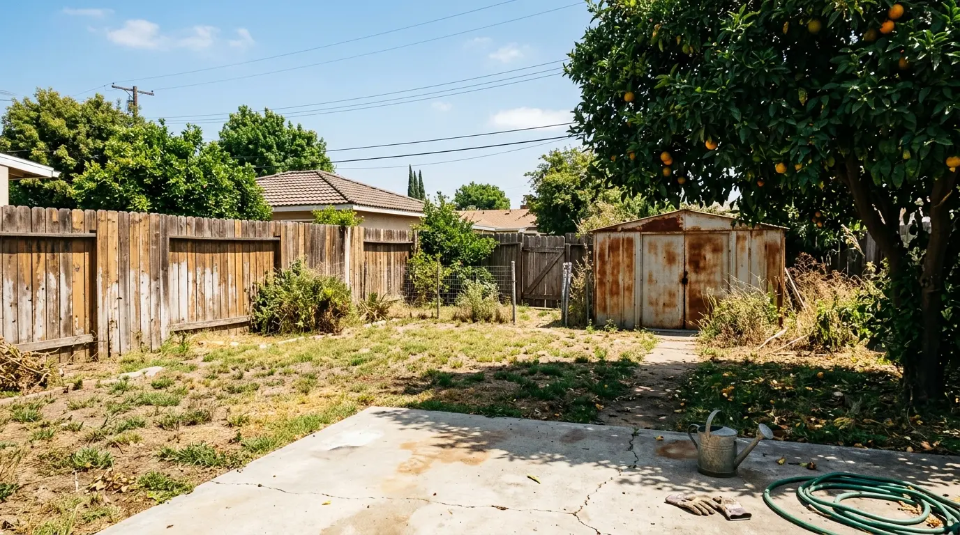 Backyard Lawn and Fence Before ADU Build